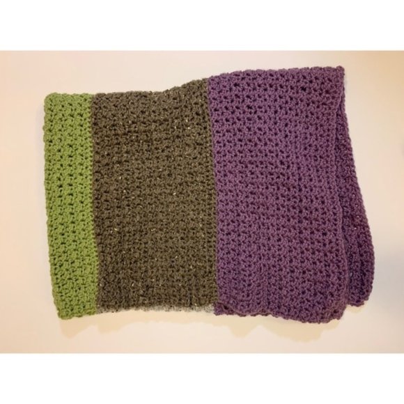 Handmade Homemade Crochet Lap Blanket Throw Blanket Purple Green Grey Brown - Picture 2 of 4
